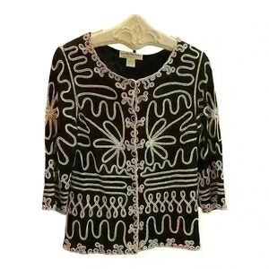 Lauren Michelle Women's Black Embroidered Cardigan Sweater Size M